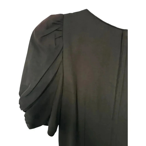 Midnight Women's Black Short Sleeve V-Neck Embroidered Back Zip Dress Size 10 - Picture 6 of 6